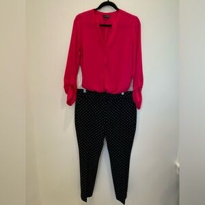The Limited Fuchsia Long Sleeve V Neck Blouse Work/office Attire